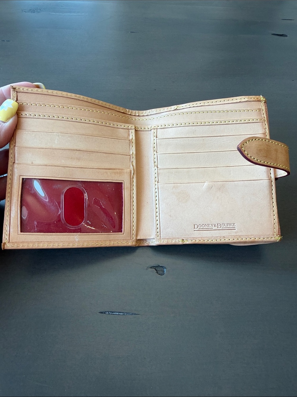 Dooney & Bourke Pink Signature Logo Compact Wallet with Tan Trim - Picture 3 of 7
